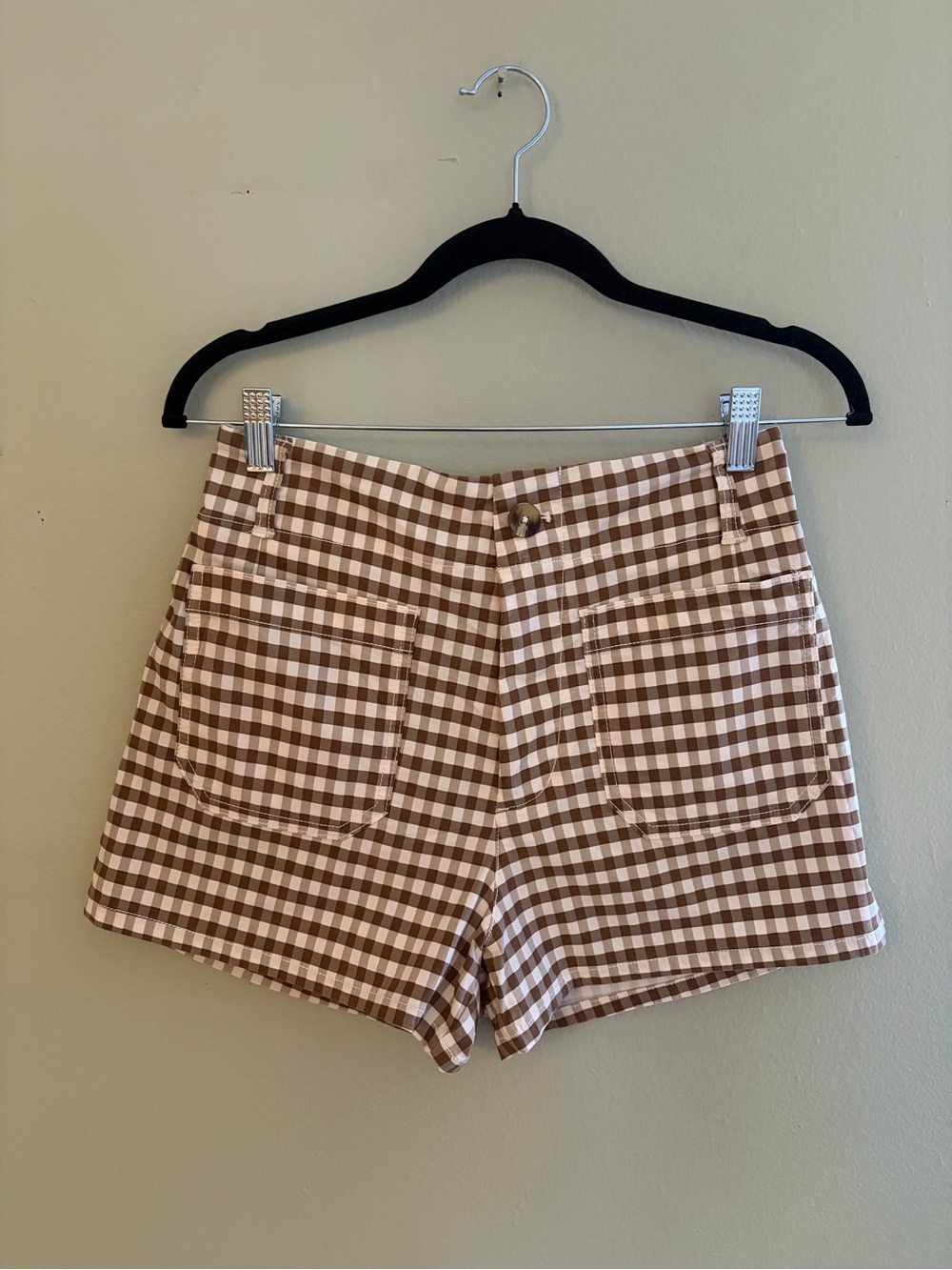 Maeve Gingham High-Rise Women’s Shorts in Brown